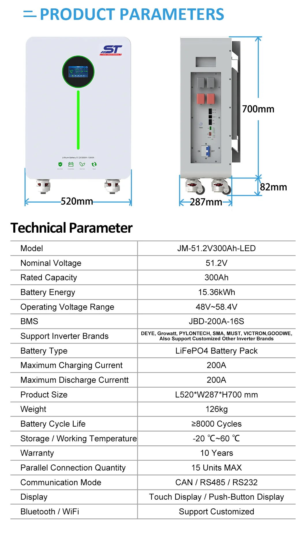 ST 15kwh 16kwh Deep Cycle Home Energy Storage for Solar System technical specification image 3